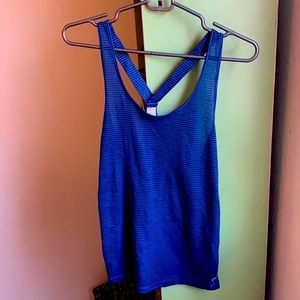 Very breathable blue striped workout tank.